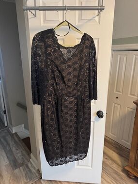 Alex Evenings Black Lace Midi Dress with V-Neck